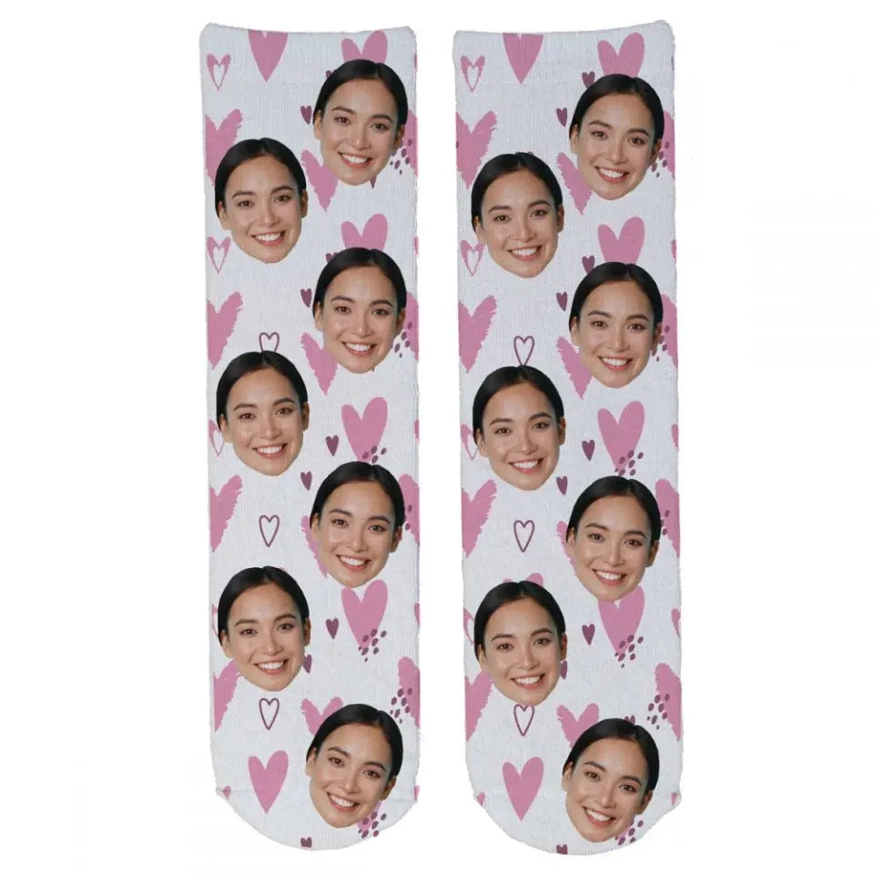 Personalised Valentine Face Socks - V08 Hearts_White P