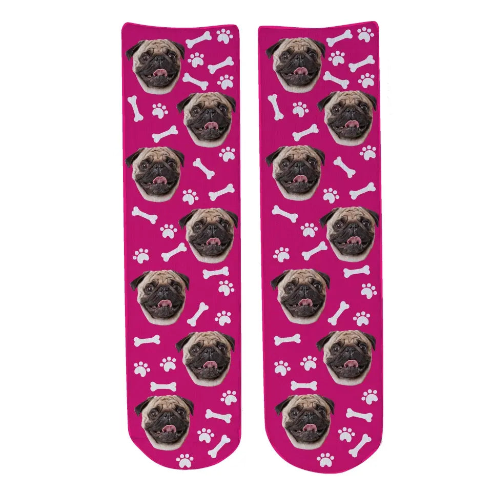 Personalised Face Socks - Pet Dark Pink (DBonePattern)