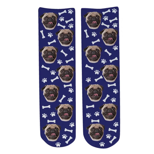 Personalised Face Socks - Pet Navy Blue (DBonePattern)