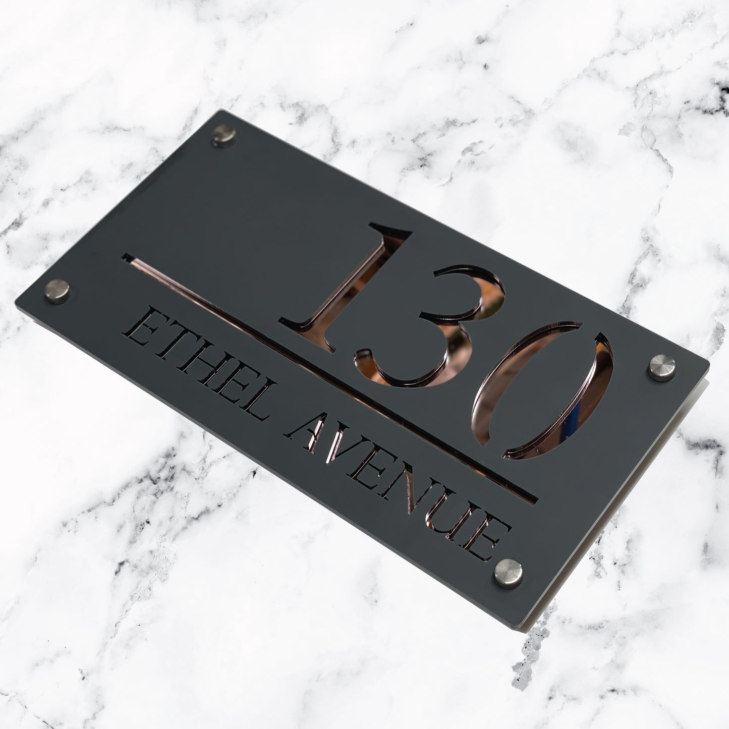 Deluxe Laser Cut Door Sign Plaque - Matt Grey and Rose Gold Mirror