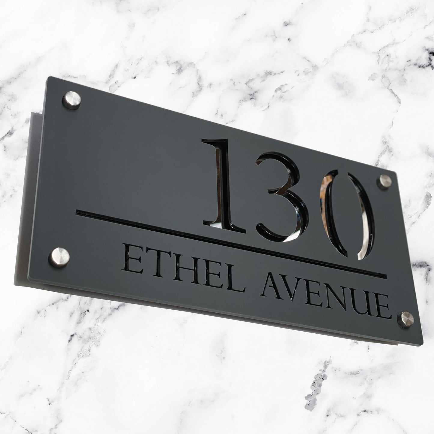 Deluxe Laser Cut Door Sign Plaque - Matt Grey and Silver Mirror