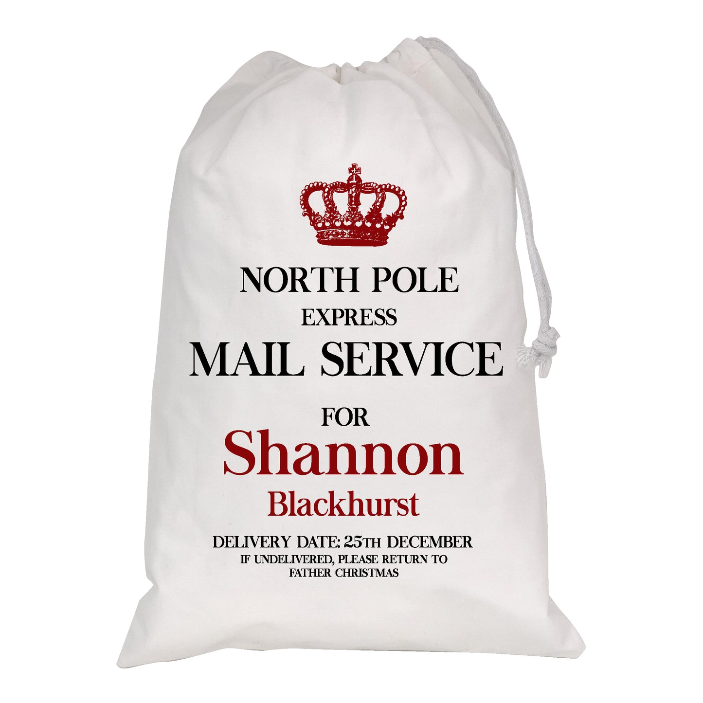 Personalised White Christmas Sacks - Crown