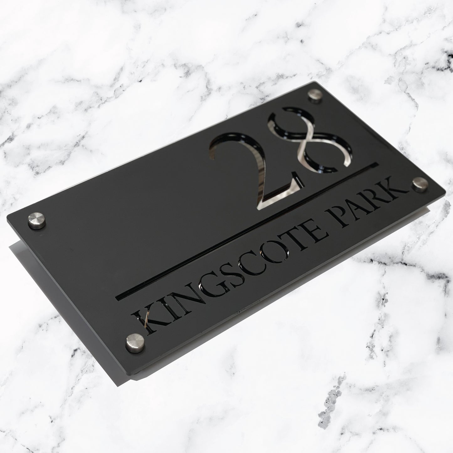 Deluxe Laser Cut Door Sign Plaque - Matt Black and Silver Mirror