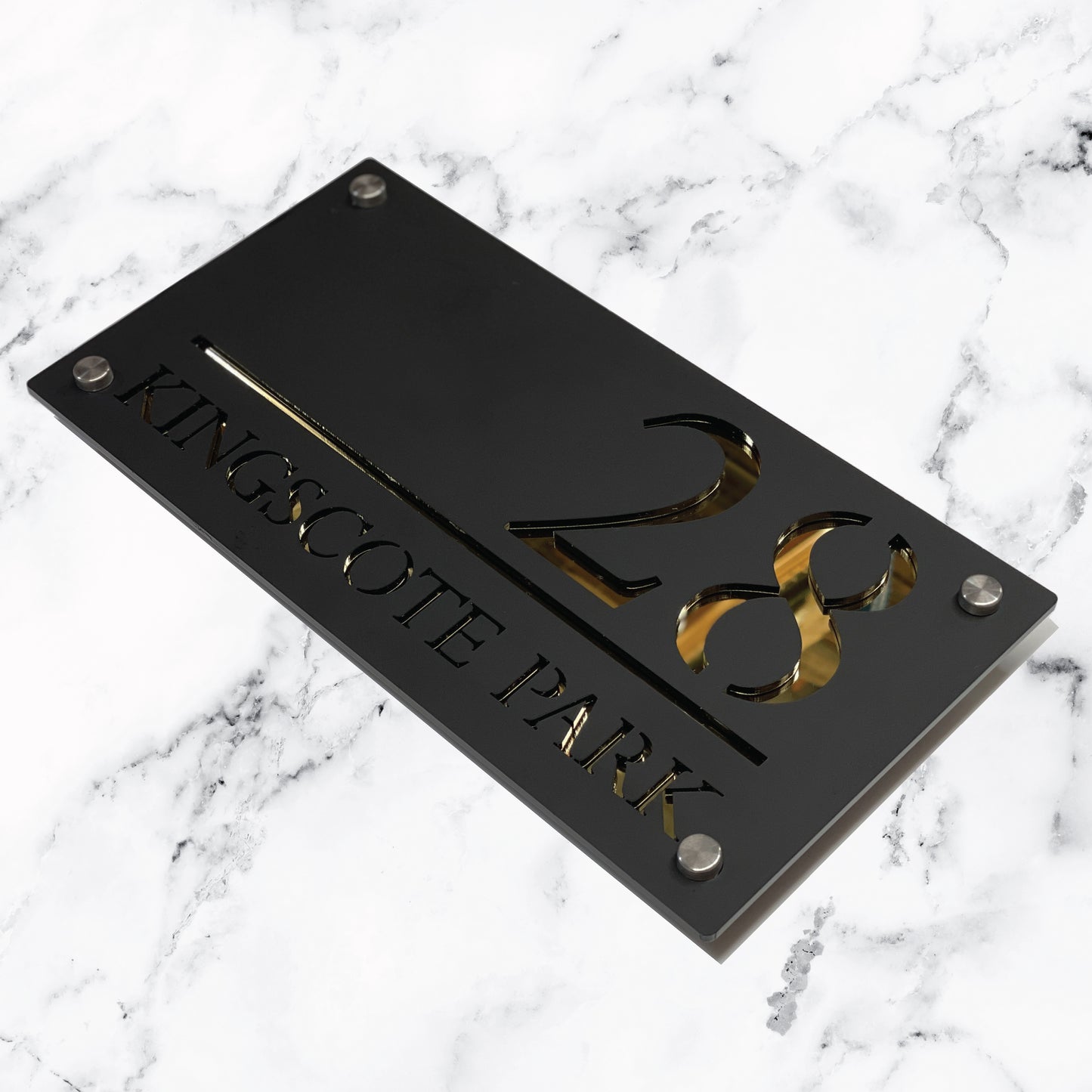 Deluxe Laser Cut Door Sign Plaque - Matt Black and Gold Mirror