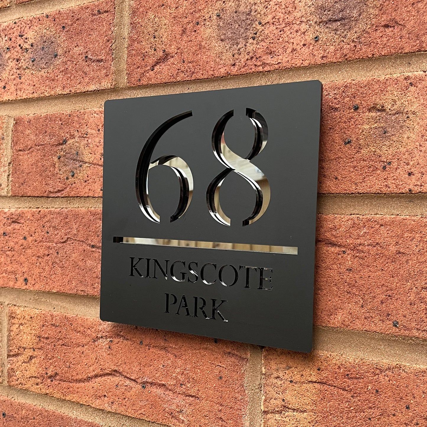 Personalised Door Sign Square Acrylic Laser Cut -  Matt Black & Silver