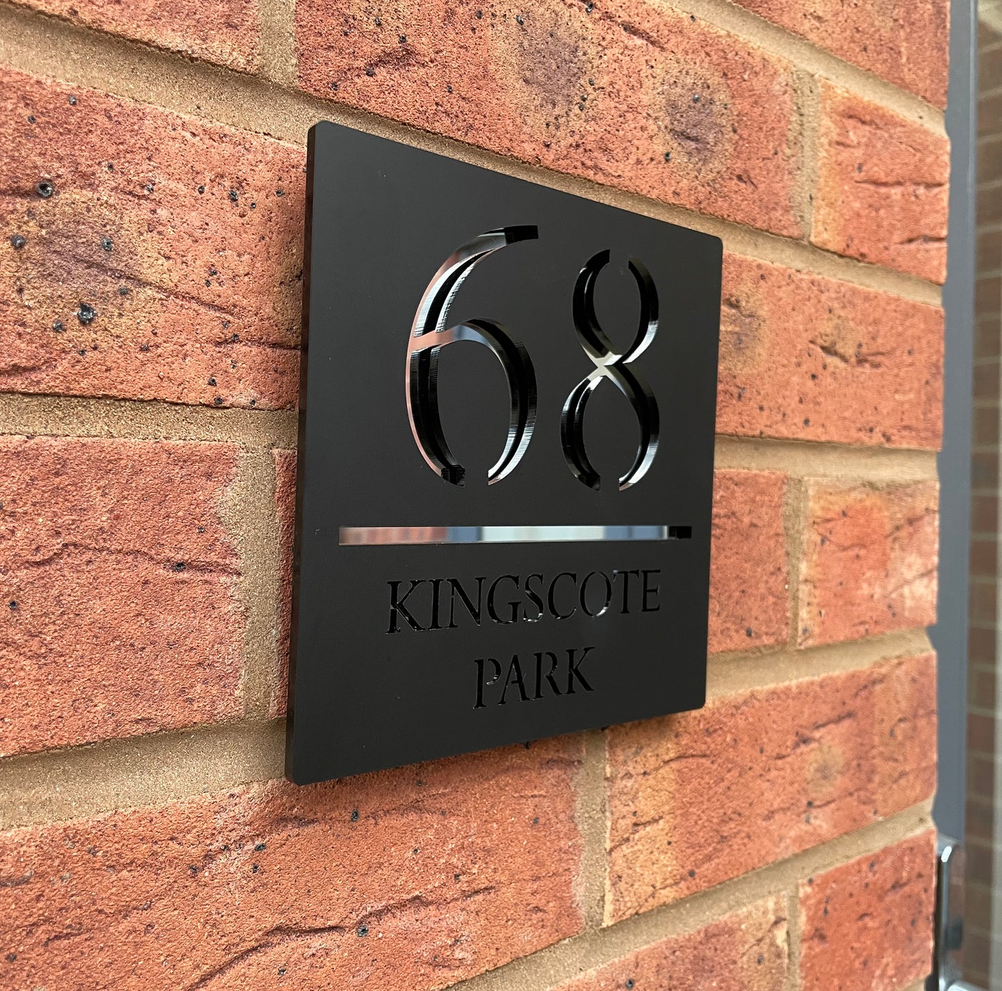 Personalised Door Sign Square Acrylic Laser Cut -  Matt Black & Silver