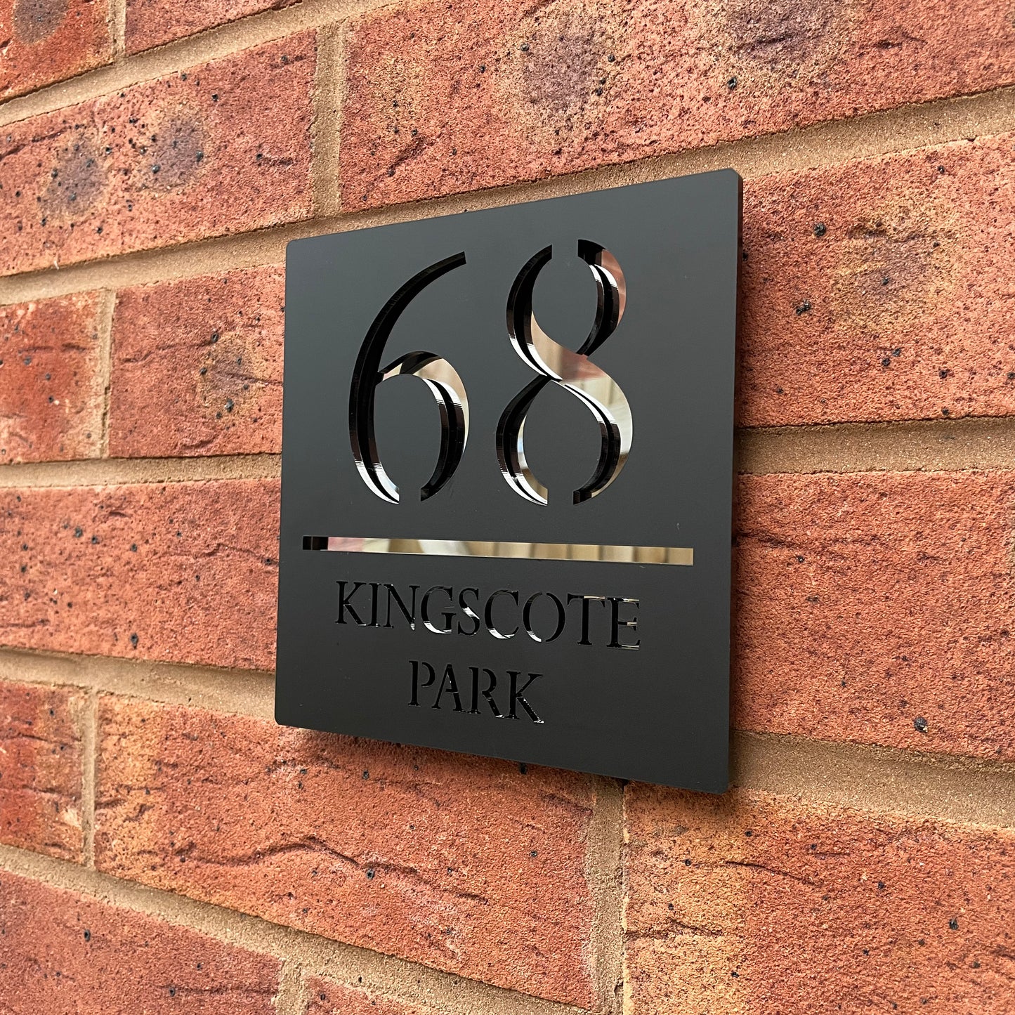 Personalised Door Sign Square Acrylic Laser Cut -  Matt Black & Silver