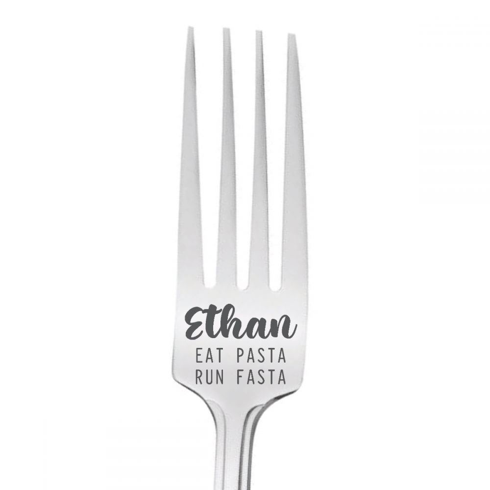 Personalised 'Name' Stainless Steel Fork - Eat Pasta Run Fasta