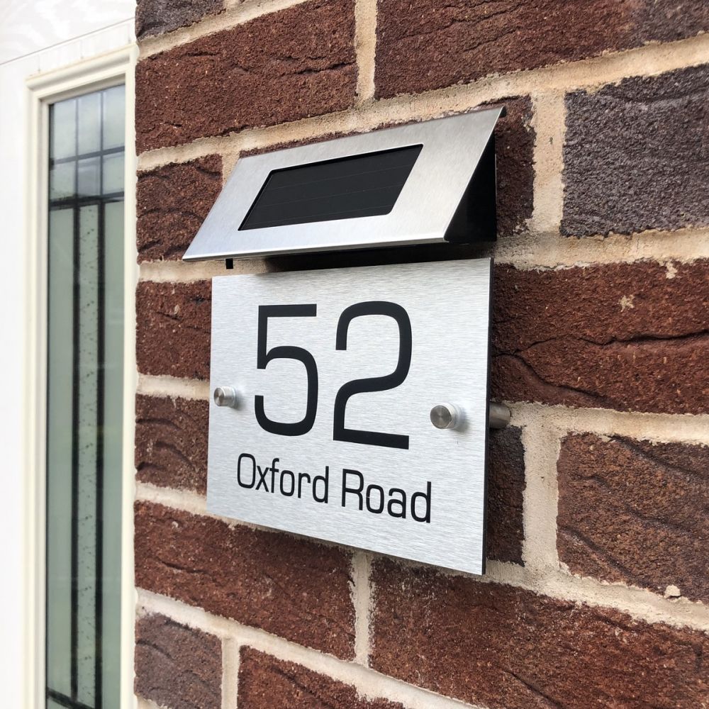 Personalised Metal Door Sign - Floating Single Panel with Solar Light