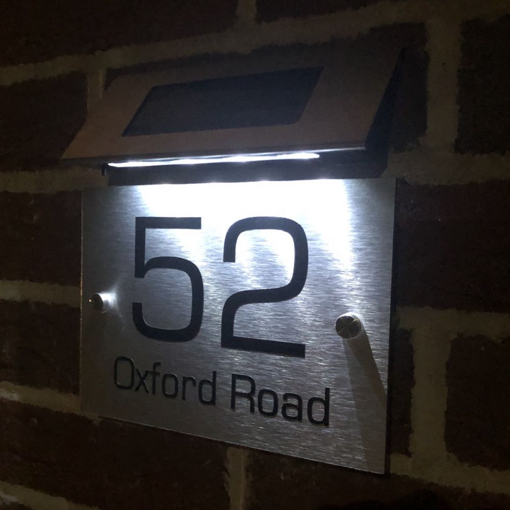 Personalised Metal Door Sign - Floating Single Panel with Solar Light