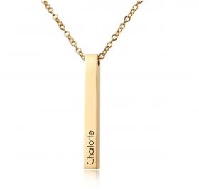 Personalised Name 3D Bar Necklace - Gold Coloured