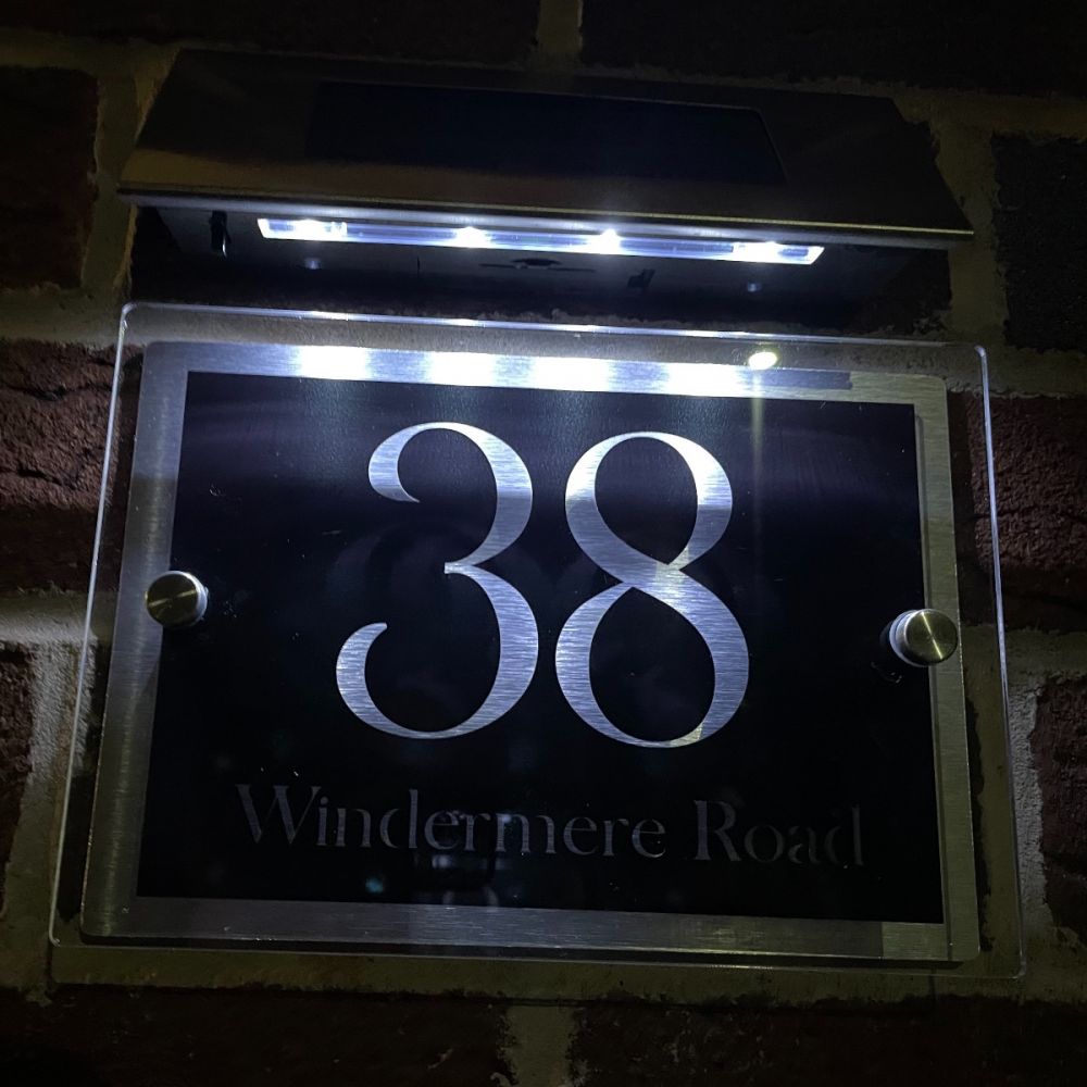 Personalised Acrylic & Metal Door Sign - Modern Black with Solar Light
