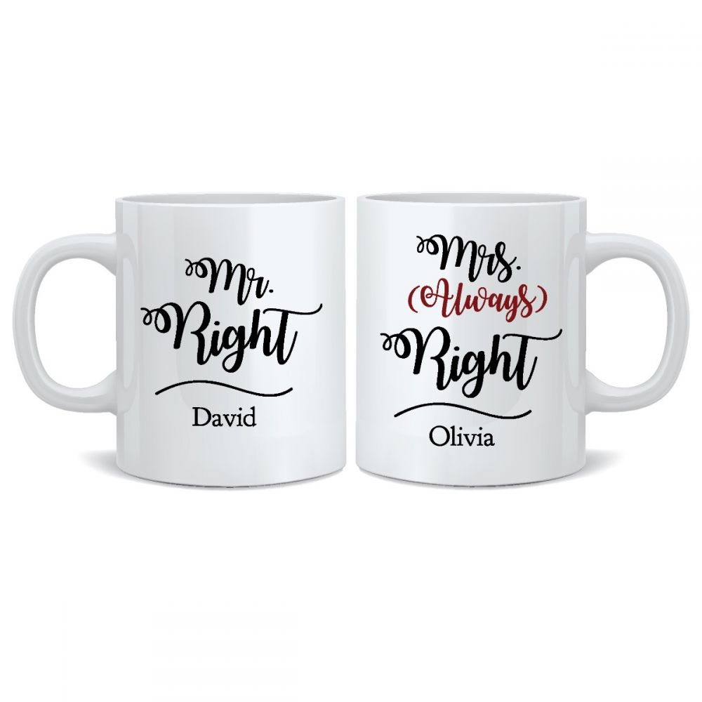 Personalised Wedding Mr & Mrs Mugs - Always Right