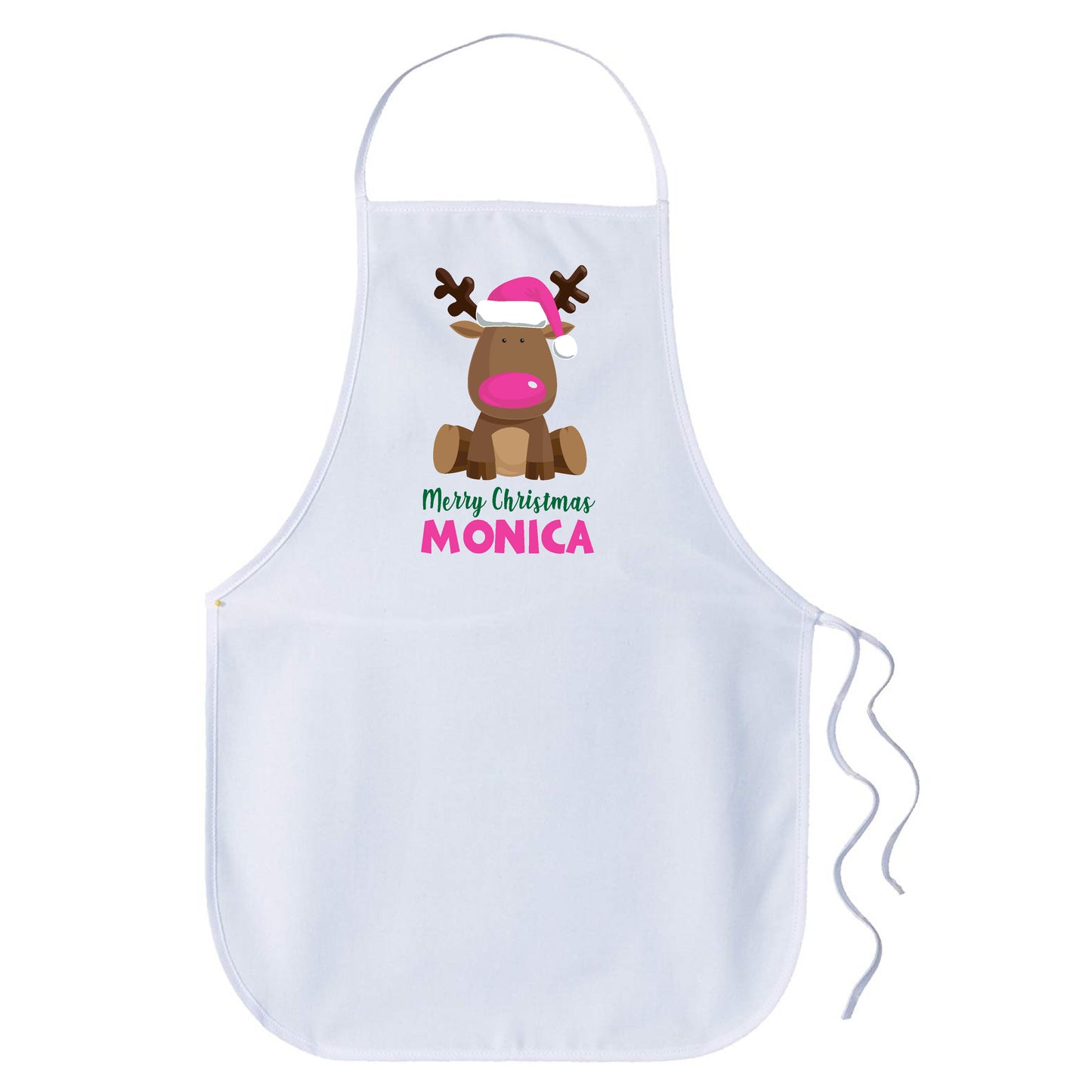 Children Christmas Personalised Name Apron - Reindeer Dark Pink