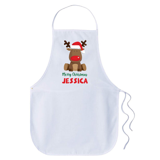 Children Christmas Personalised Name Apron - Reindeer Red