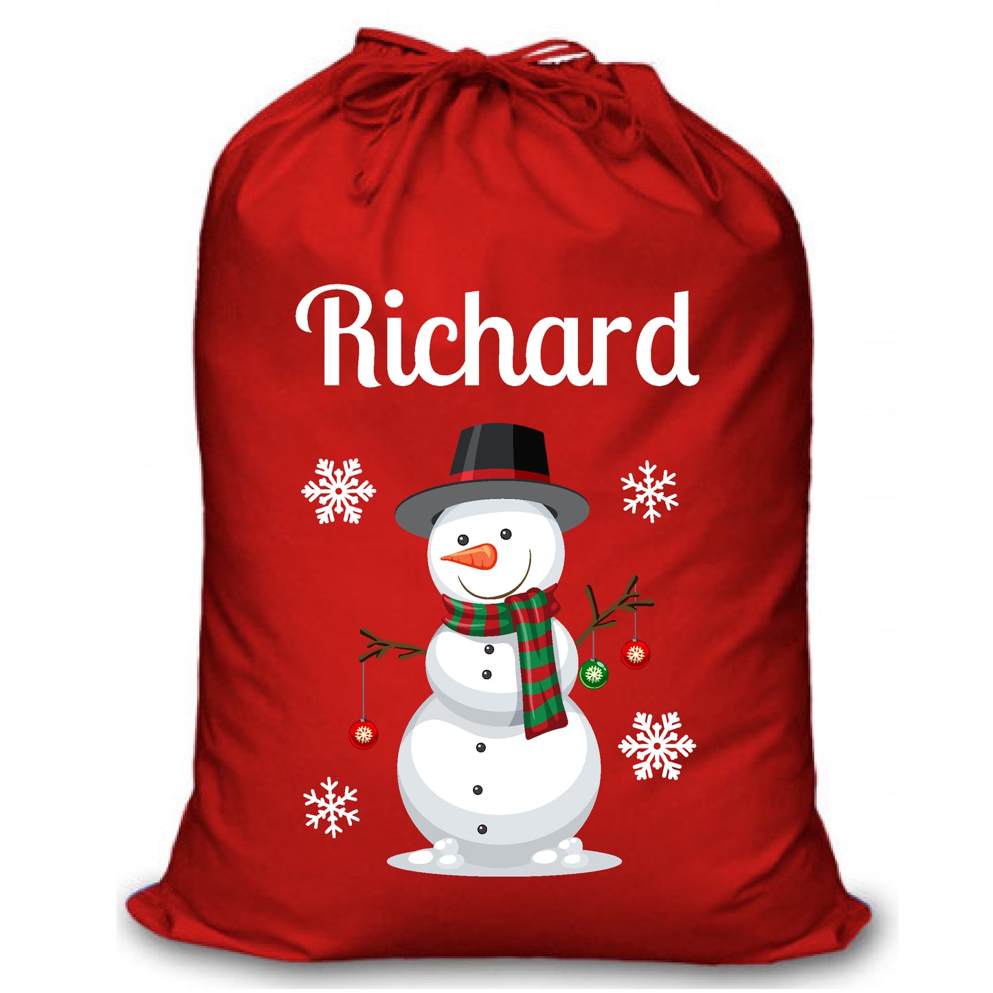 Personalised Red Christmas Santa Sack - Snowman