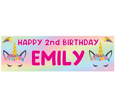 Giant Personalised Birthday Banner - Unicorns Pink N2020